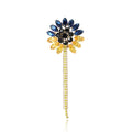 Blue and Yellow Crystal Sunflower Brooch With Optional Chain Fringe view 2