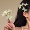 White Fabric Lily Green Butterfly Duckbill Hair Clip Single view 1