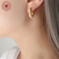 Gold U-Shape Hoop Earrings With Multi-Row Faux Pearls view 3