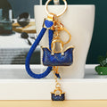Jeweled Red and Blue Handbag Keychains with Long Dangle Accents view 3