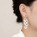 Silver Tone Clear Disc Cascade Long Hook Drop Earrings view 2