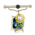 Framed Sunflower Painting Brooch With Pearl and Chain view 5