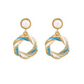 Pink Blue and White Woven Ring Pearl Look Earrings view 5
