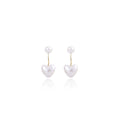 Pearl Stud Heart Drop Earrings with Gold Box Chain view 5