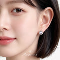Gold-Tone Purple Zircon Cushion Halo Stud Earrings view 2