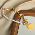 Pearl Bead Bracelet With Heart Charm OT Toggle Clasp view 2