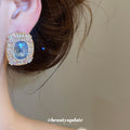 Blue and Pink Crystal Rectangle Statement Stud Earrings view 4