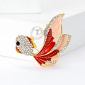 Red Enamel Goldfish Brooch Pearl Back Crystal Head view 1