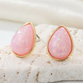 Gold Tone Opal Effect Teardrop Stud Earrings in Five Colors view 4