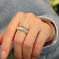 Gold Tone Twisted Rib Clear CZ Inlay Dome Band Ring view 3