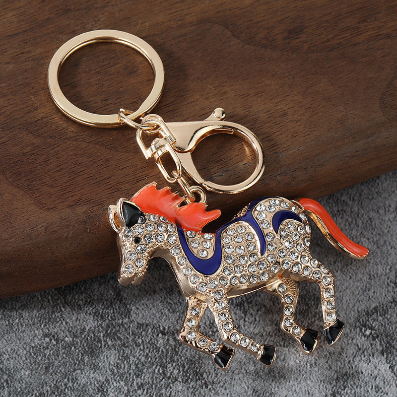 Full Rhinestone Running Horse Zinc Alloy Keychain Bag Charm