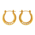 Gold Steel Open Hoop Earrings Five Pearl Beads Titanium Steel view 5