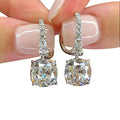 Silver Tone Cushion Cut Clear Stone Drop Leverback Earrings view 5