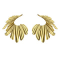 Gold Matte Ribbed Ginkgo Leaf Fan Statement Stud Earrings view 5