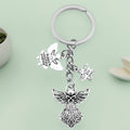Antique Silver Guardian Angel Wing and Star Charm Keychain view 1