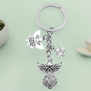 Antique Silver Guardian Angel Wing and Star Charm Keychain