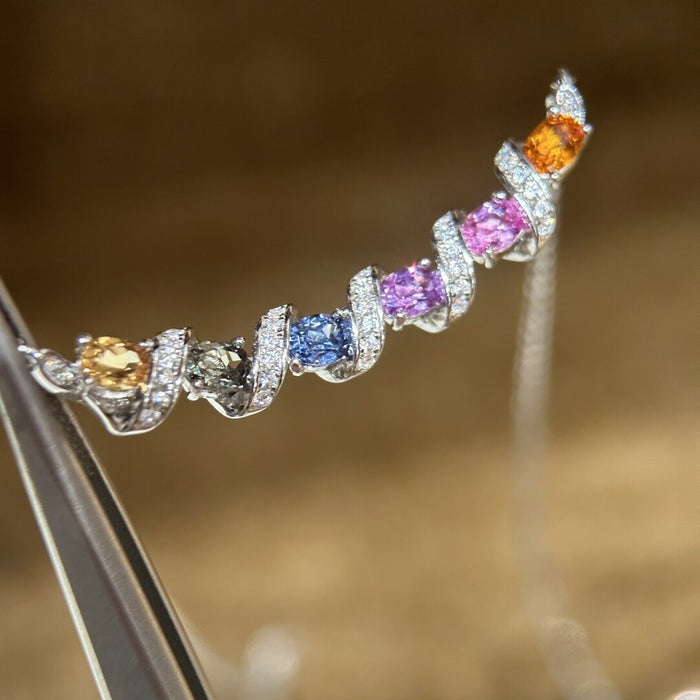 Rainbow Crystal Bar Pendant Necklaces in Silver and Gold