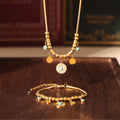 Gold Snake Chain Turquoise Disc Pendant Necklace Bracelet view 2