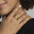 Gold Open Eye Ring Textured Band Clear Center Stone view 4