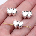 13.4x9.3x7.2mm 2.5g Antique Silver Zinc Alloy Double Heart Large Hole Beads for DIY Bracelet Necklace Making