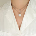 Layered You Me Square Pendant Necklace Gold Steel Tone view 7