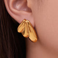 Sculptural Triple Lobe Stud Earrings in Gold and Silver Tone view 4