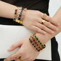 Square Glass Stone Clasp Bangles Multicolor Steel Gold view 2