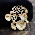 Coral and Seashell Brooch With Teal Pearl and Blue Crystal view 4