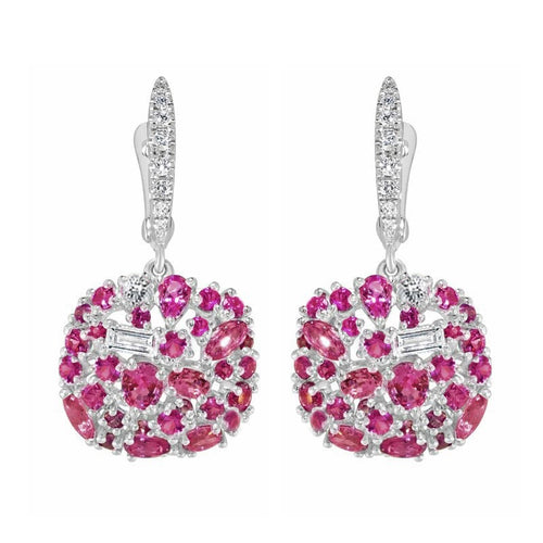 Pink Crystal Ball Leverback Earrings Metal Jewelry Design shown from an alternate angle