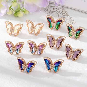 Rose Gold Butterfly Crystal Stud Earrings Five Color Styles