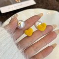 Four Color Velvet Heart Pearl Look Front Back Earrings view 9