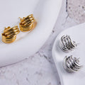 Multi-Layer Crossed Tube Stud Earrings Gold Or Steel view 2