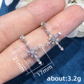 Silver Tone Floral Cross Cluster Drop Earrings Jewelry view 4