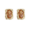 Champagne Amber Rectangle Crystal Stud Earrings Gold Frame view 5