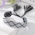 Wide Woven Geometric Pattern Tassel Adjustable Bracelets view 3