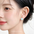 Mint Blue Enamel Flower Stud Earrings Pink Center Stone view 2