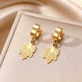 Gold Tone Heart Feather Leaf and Triangle Huggie Drop Earrings view 3