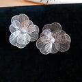 Layered Wire Flower Clip On Earrings With Pearl Centers view 6