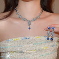 Blue Crystal Flower Silver Necklace Drop Earrings Styles view 2
