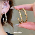Gold Tone Crystal Lined C Hoop Stud Earrings Jewelry Pair view 2