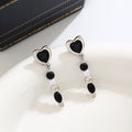 Black Heart Black and White Bead Long Stud Earrings view 6