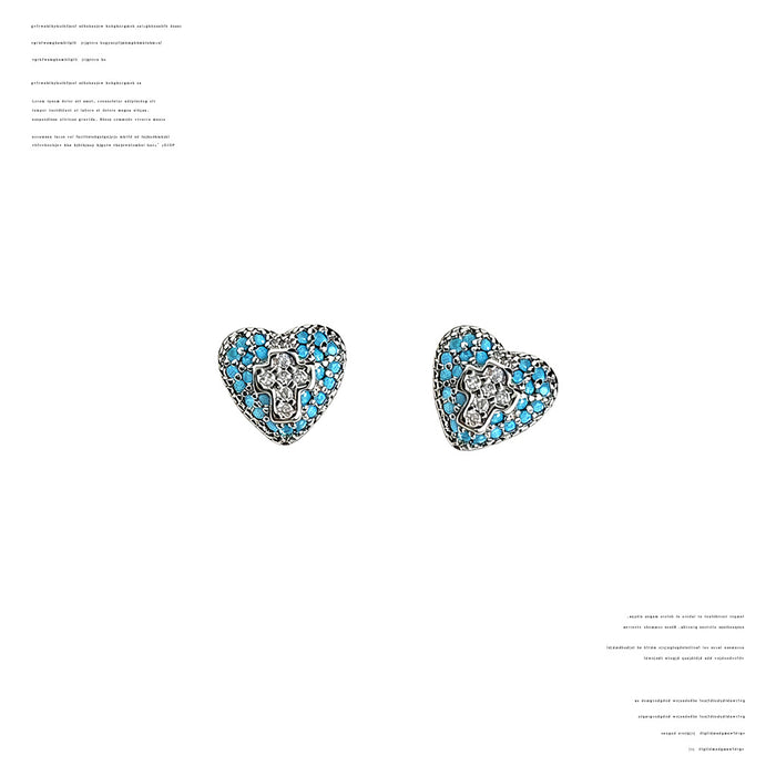 Silver Tone Aqua Clear Stone Heart Stud Earrings For Women