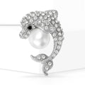 Crystal Dolphin Brooch with Pearl Accent in Two Tones view 2
