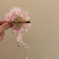 Pink Fabric Hydrangea Pearl Tassel Duckbill Hair Clip view 4