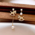 Gold-Tone Rocking Horse Pearl Asymmetric Earrings - One Style view 1