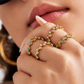 Gold Steel Open Bubble Bezel Crystal Rings Clear Multicolor view 4