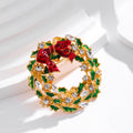 Green Gold Tone Christmas Wreath Wreath Enamel Metal Brooch Pin view 5