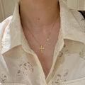 Gold Tone Cross Pendant Necklace With Clear Crystals view 2