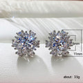 Round Clear Solitaire Floral Halo Stud Earrings In Silver Tone view 5