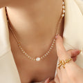 Pearl Stone Glass Bead Necklace Gold Spacers Soft Pink view 4